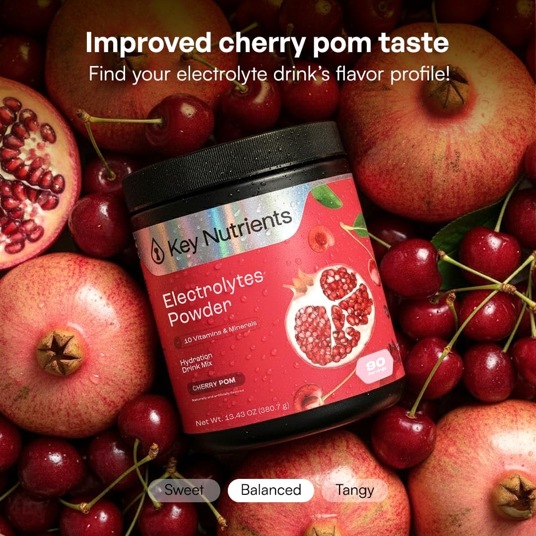 KEY NUTRIENTS Electrolytes Powder Bundle, Sweet Cherry Pom 90 Servings Jar + Juicy Watermelon 90 Servings Jar, Sugar Free Hydration Drink Mix with Vitamins & Minerals, No Calories