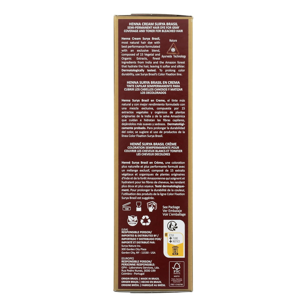 Surya Brasil Henna Cream Golden Blonde - 98% Natural Ingredients, Vegan, Cruelty-Free, Eco-Friendly, Semi-Permanent Hair Color, Deep Hydration & Shine, 2.37 oz