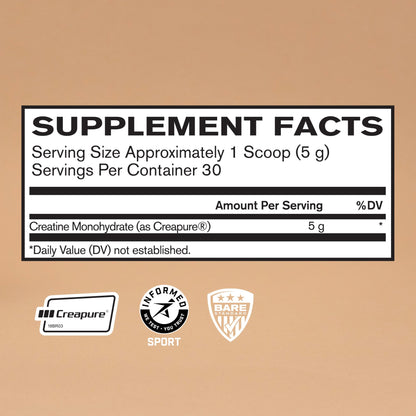 BARE PERFORMANCE NUTRITION, BPN Pure Creatine Monohydrate Powder by Creapure, 5g of Creatine per Serving, Supports Muscle Growth