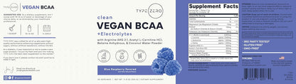 Type Zero Ultra Clean Vegan BCAA Powder + Electrolytes (Blue Raspberry) | 6g Per Serving, 2:1:1 Sugar-Free, No Sucralose, BCAAs Amino Acids Supplement, After Workout Drink, 30 Servings