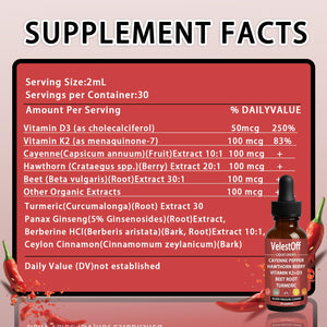Velestoff Cayenne Pepper & Cayenne Pepper Drops Liquid Supplement with Hawthorn, Beet Root, Turmeric, Vitamin K2 D3 Nutralis buy supplements Au