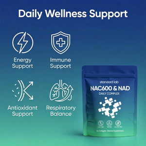 Suplement ​AMOQUCT Standard Lab NAC 600mg & NAD+ Daily Complex Capsules, NAC Supplement with NAD for Antioxidant, Cellular Energy and Immune Support, Daily Wellness Formula - VelvetGlow USA