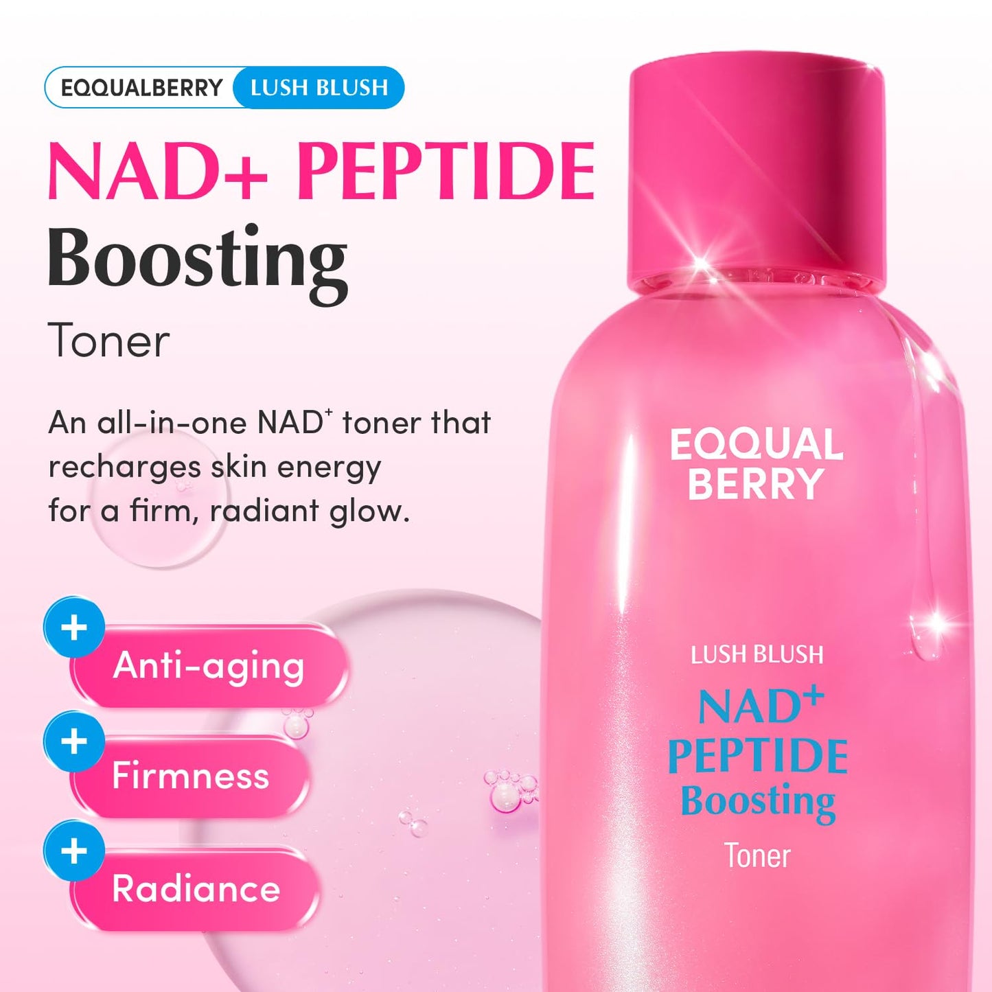 EQQUALBERRY NAD+ Peptide Boosting Toner – NAD+ 5% & 13 Peptides Anti-Aging Korean Skincare Hydrating Face Toner | Firming & Lifting Pink NAD