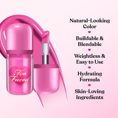 Too Faced Love Flush Blush Glowing Liquid Blush | Liquid Blush, Blendable, Luminous Blush that leaves a Flush of Color | Layer over makeup or wear alone for a natural look, Head Over Heels, 0.20 Fl Oz