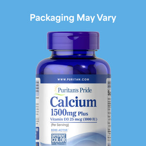 Suplement ​Puritan's Pride Absorbable Calcium 1500 mg Plus Vitamin D3 25mcg 1000 IU, Dietary Supplement for Bone Strength, Heart, Nerve, Muscle - VelvetGlow USA