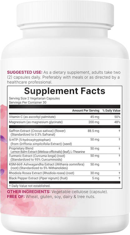 Micro Ingredients Saffron+ Advanced Supplements, 60 Vegetarian Capsules | 10-in-1 with Saffron Extract, Magnesium Glycinate, Turmeric Curcumin, KSM-66 Ashwagandha & Vitamin C. Filler-Free, Non-GMO.