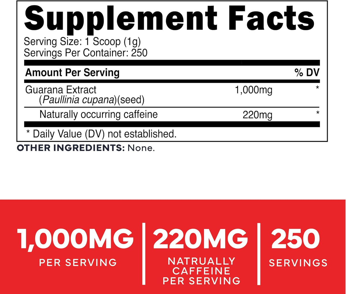 Type Zero Clean Guarana Powder Drink Mix (Unflavored) 250 Servings | 220mg Caffeine Per Serving, Natural Caffeine, Gluten-Free, GMO-Free