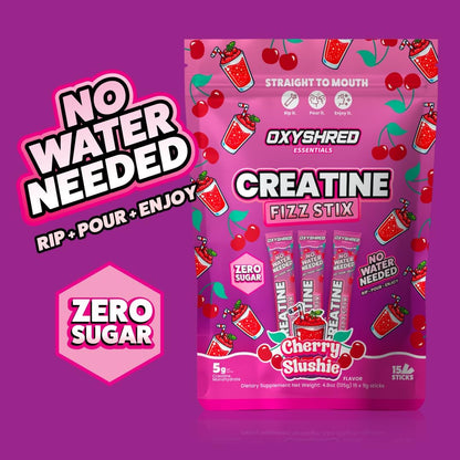 EHP Labs OxyShred Creatine Monohydrate Fizz Sticks, Cherry Slushie, 15 Pack | 5g Micronized Creatine Per Stick. No Water Needed, Zero Sugar, Vegan & Gluten Free. Single Serve On The Go.