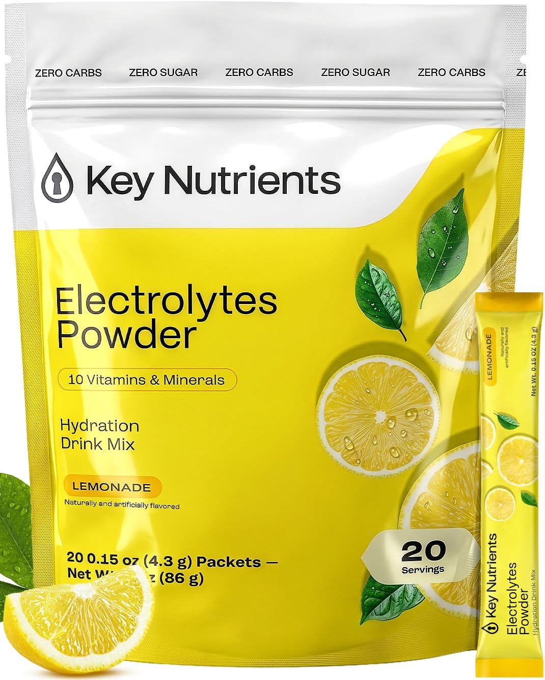 KEY NUTRIENTS Electrolytes Powder Bundle, Tropical Peach Mango 90 Servings Jar + Classic Lemonade 20 Count Packets, Sugar Free Hydration Travel Drink Mix with Vitamins & Minerals, No Calories