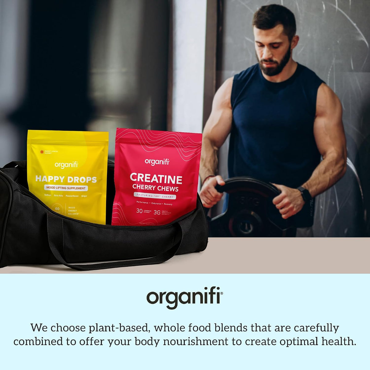 Organifi Strength and Mood Bundle - 30 Servings of Creatine Cherry Chews and Lemon Happy Drops - Delicious Creatine Monohydrate and Calming Saffron Gummies for Men and Women
