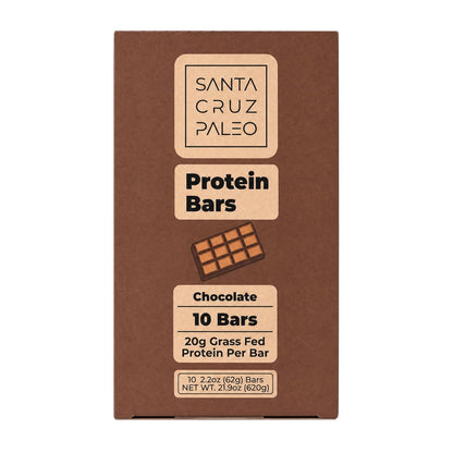 Santa Cruz Paleo Protein Bar – 20g Grass-Fed Whey & Collagen Protein – Wildflower Honey Sweetened, No Seed Oils, High Protein Snack Bar (Chocolate Flavor, Pack of 10)