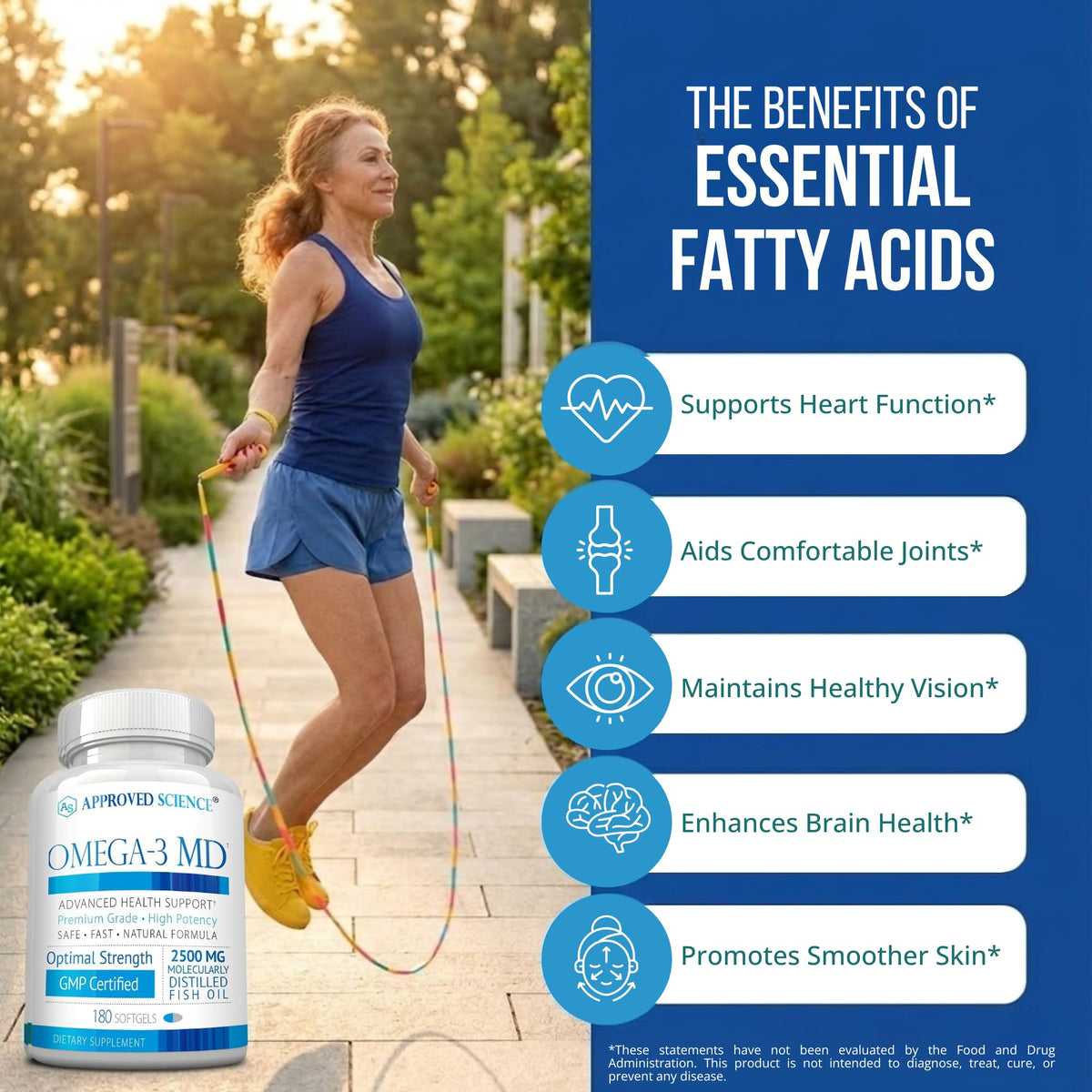 Suplement ​Omega-3 MD - EPA & DHA Supplement - 2500mg Omega 3 Fish Oil for Heart Health, Brain Support, Joint Comfort, & Overall Wellness - 2 Bottles - 6 Month Supply - VelvetGlow USA