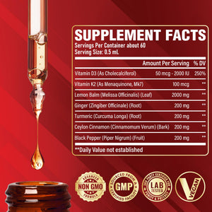 Satoomi 7in1 Lemon Balm Tincture with Vitamin D3, Vitamin K2, Ginger Root, Turmeric, Ceylon Cinnamon and Black Pepper - 1 FL Oz - 60 Day Supply SatoomiBuy Supplements Australia