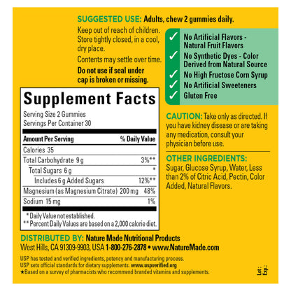 Nature Made High Absorption Magnesium Citrate 200 mg per serving, Magnesium Supplement for Muscle, Nerve, Bone and Heart Support, 60 Magnesium Gummies, 30 Day Supply Nature MadeBuy Supplements Australia