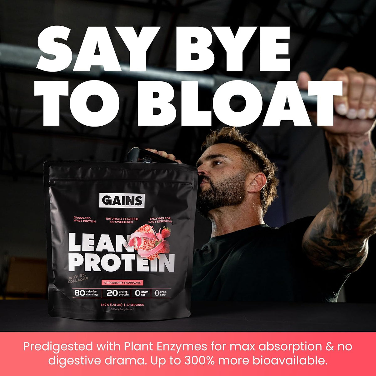 Gains in Bulk Lean Protein Powder with 20g Protein, Strawberry, 27 Servings