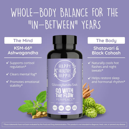 Happy Healthy Hippie PeriPeace Supplements for Women & Organic Ashwagandha Capsules