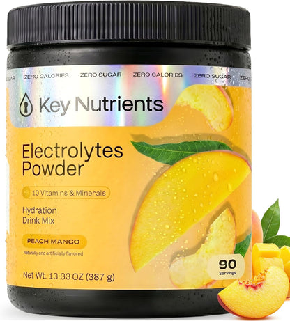 KEY NUTRIENTS Electrolytes Powder Bundle, Tropical Peach Mango 90 Servings Jar + Juicy Watermelon 20 Count Packets, Sugar Free Hydration Travel Drink Mix with Vitamins & Minerals, No Calories