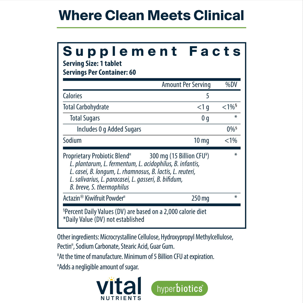 Hyperbiotics Vital Nutrients Pro-15 Advanced Probiotics for Women and Men | 15 Strains + Kiwifruit | Clinically Studied Daily Probiotics for Digestive Health, Gas, & Bloating | 30 Vegan Tablets