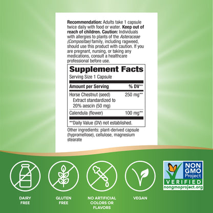 Nature's Way Horse Chestnut Extract, Premium Extract, Promotes Healthy Leg Veins*, 250 mg per Serving, Vegan