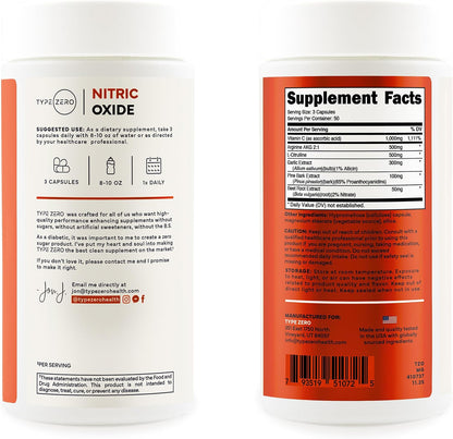 Type Zero Nitric Oxide 6X Booster, 150 Veggie Capsules, Natural Supplement | Beetroot, Arginine AKG, Citrulline, Pine Bark, Garlic & Vitamin C, Nitrous Oxide