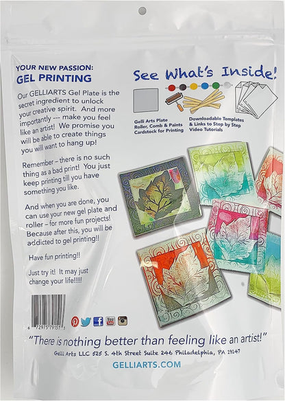 Gelli Arts Stamp Kit with Reusable 5 x 5 Printing Plate, DIY Stamp-Making and Monoprinting Set with Foam Sheets, Cardstock, Roller and Yarn