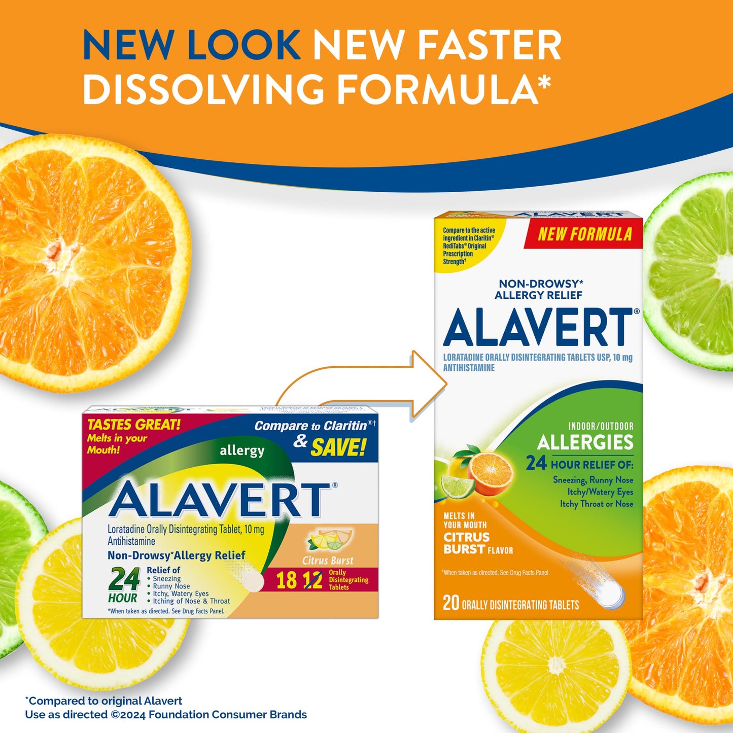 Alavert 24 Hour Allergy Relief Tablets, Non-Drowsy Antihistamine, Orally Disintegrating Allergy Tablets, Loratadine 10 mg, Citrus Burst Flavor, 18 Count