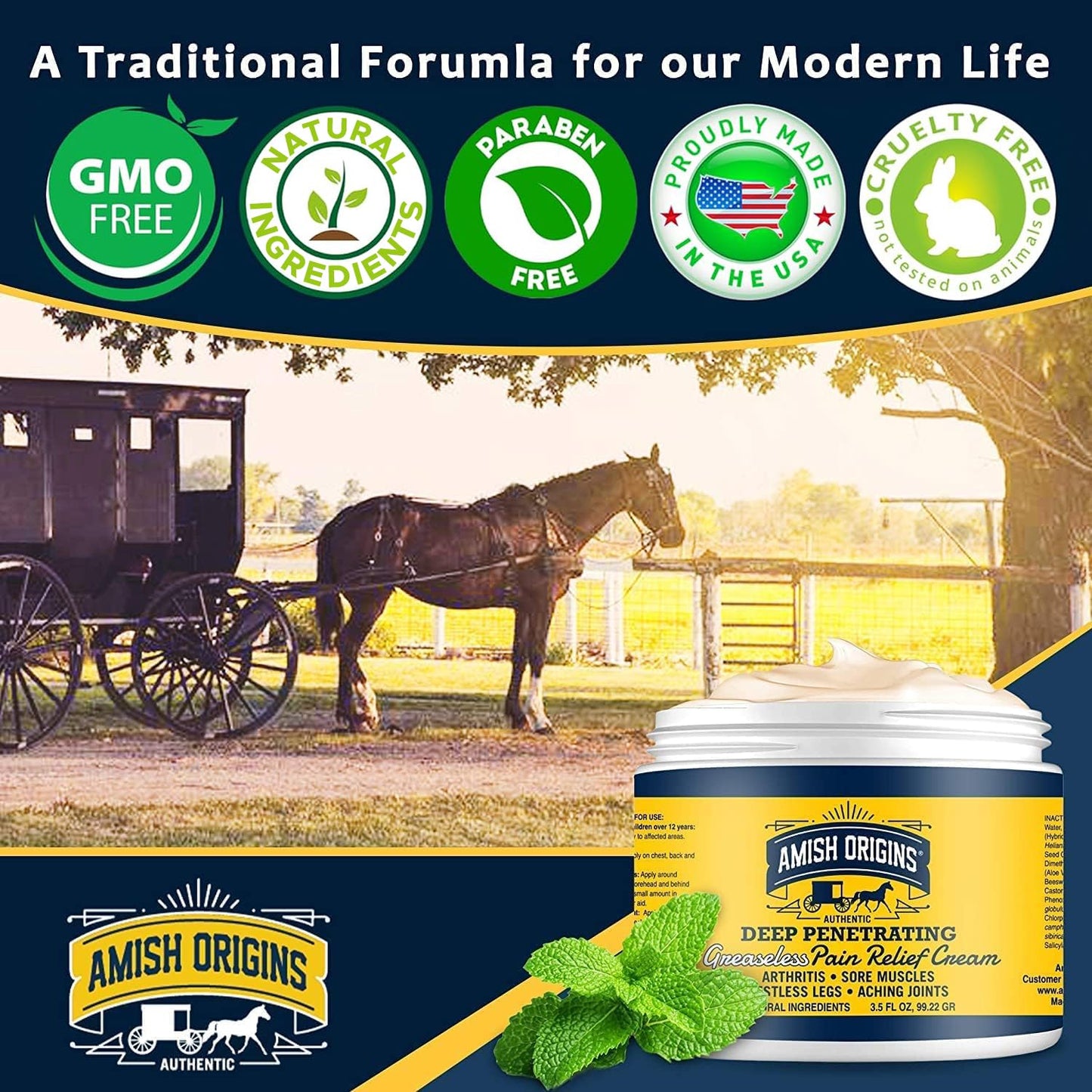 Amish Origins Arthritis Pain Relief Cream - 3.5 oz - Maximum Strength Deep Penetrating for Joint, Muscle, Knee, Back, Feet, Hand, Ankle, Aches, 1 Pack Amish OriginsBuy Supplements Australia