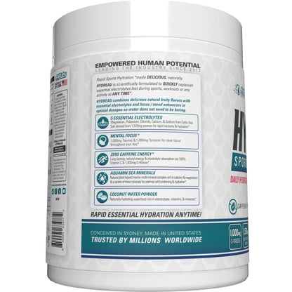 EHP Labs Hydreau Electrolytes Powder No Sugar - Hydration Powder for Endurance & Energy - Electrolyte Powder for Men & Women - Sugar Free Electrolytes - Kiwi Strawberry (40 Serves)