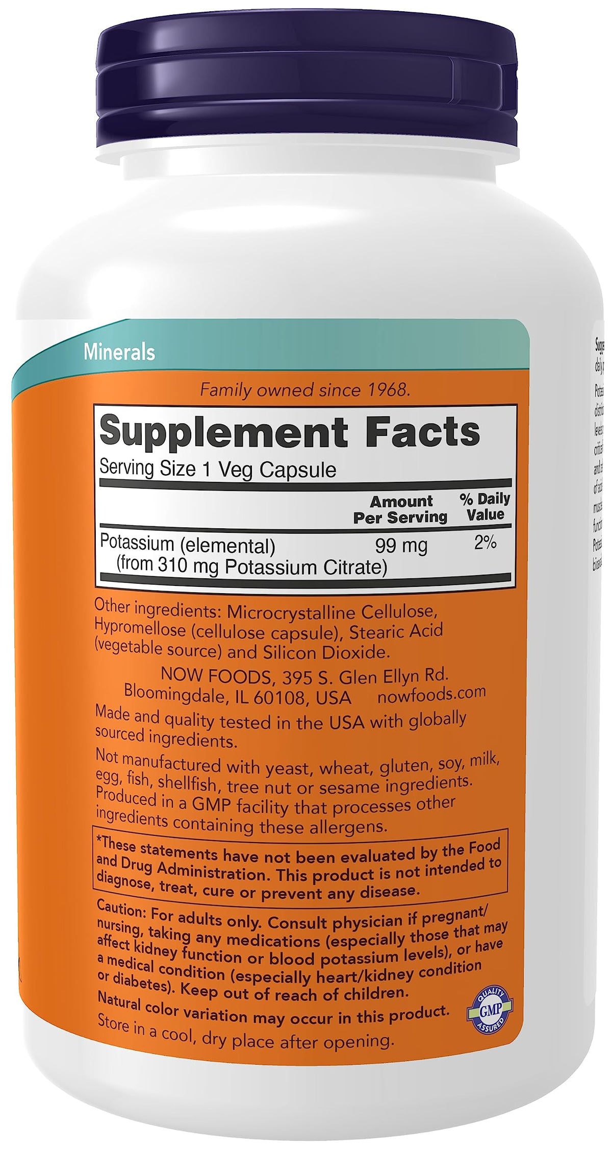 NOW Potassium Citrate 99 mg,180 Capsules
