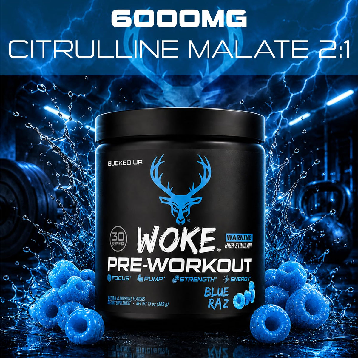Bucked Up - Woke - HIGH STIM Pre Workout - Best Tasting - Focus Nootropic, Pump, Strength and Growth, 30 Servings (Rocket Pop)