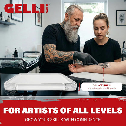 Gelli Arts 3 in Square Tattoo Skin – Set of 4 Kit – Lifelike Clear Skin For Practicing Tattooing & Microblading – Compatible with Ink & Acrylic Paints – CLEAR SKINZ Collection