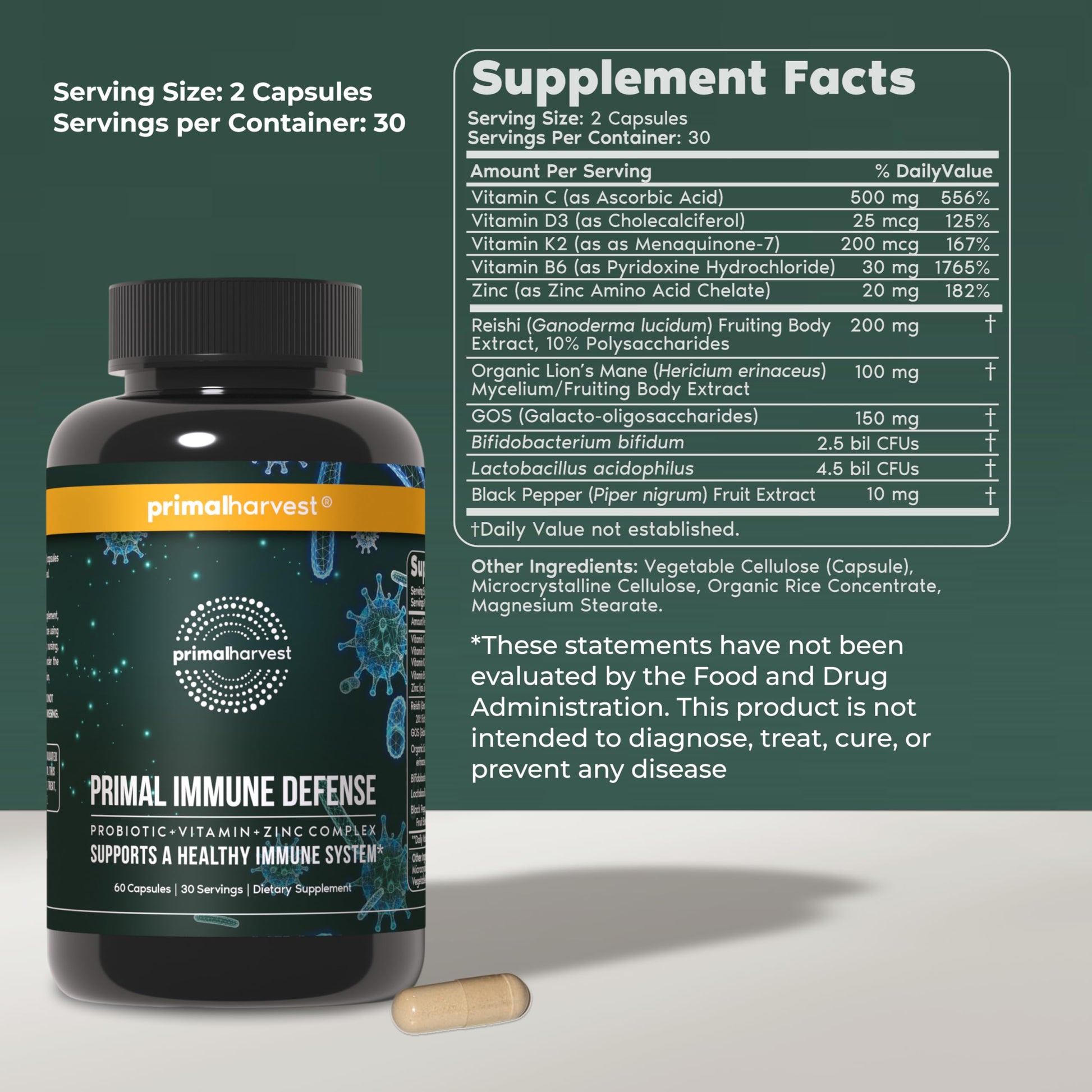 Primal Harvest Immune Defense 10-in-1 Supplement with Probiotics, Zinc, and Vitamins C, D3, K2, B6 Daily Immune Support for Adults Primal Harvest buy supplements Au