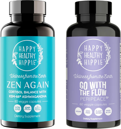 Happy Healthy Hippie PeriPeace Supplements for Women & Zen Again Cortisol Manager