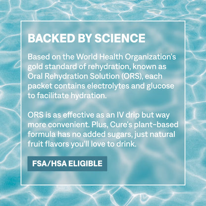 Cure Hydration | Plant-Based Electrolyte Drink Mix | No Added Sugar | FSA-HSA | Dehydration Relief Powder Made with Coconut Water | Non-GMO | Vegan | Pouch of 14 Packets - Tropical Punch