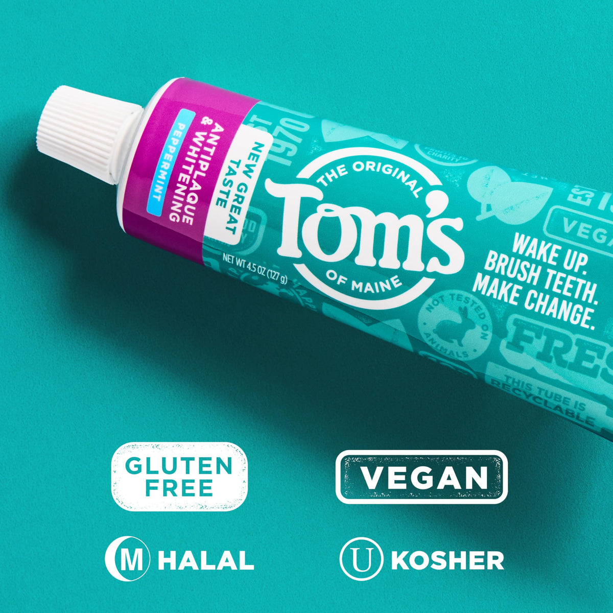 Suplement ​Tom's of Maine Fluoride-Free Antiplaque & Whitening Natural Toothpaste, Peppermint, 5.5 oz. (Pack of 2) - VelvetGlow USA