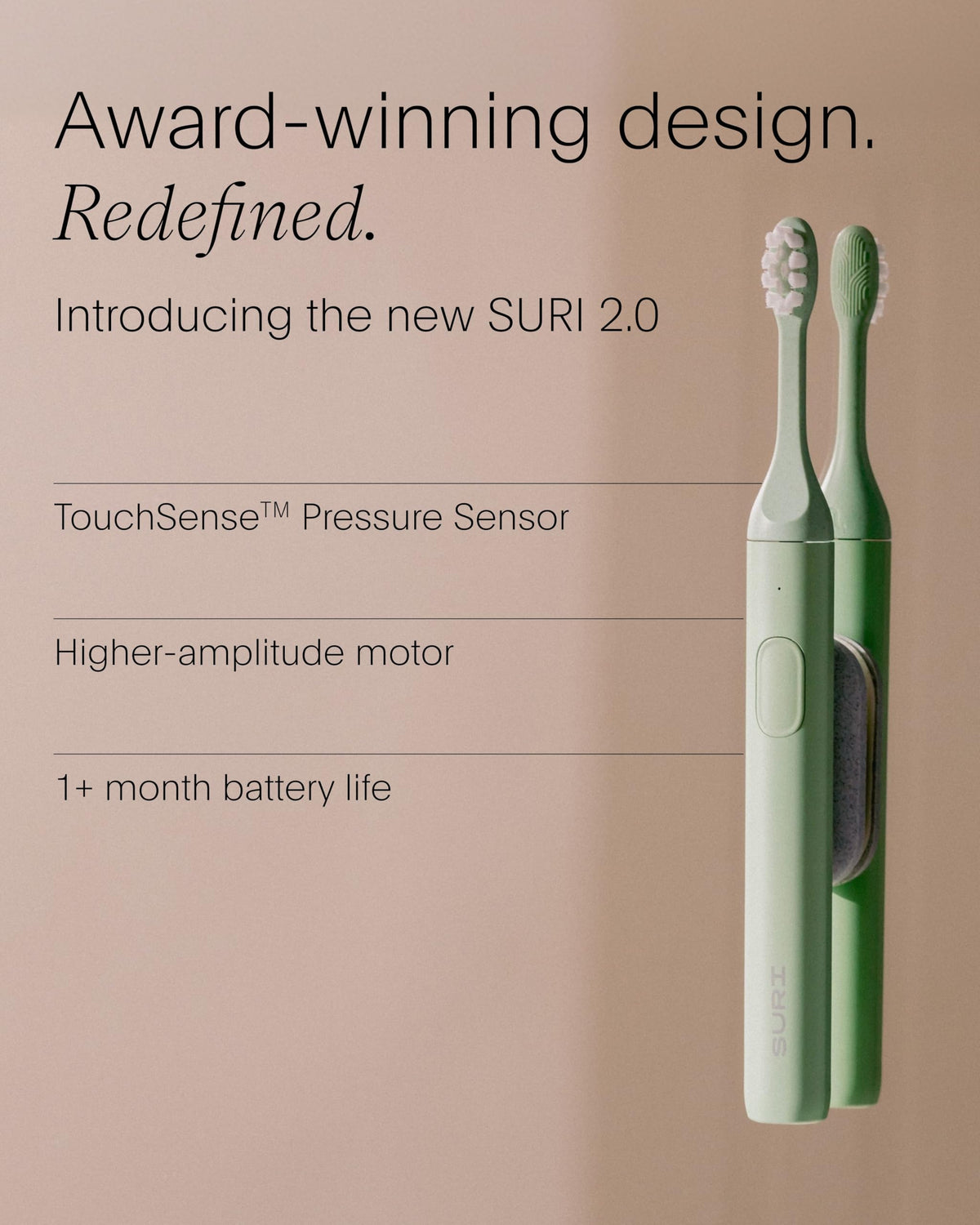 Suplement ​SURI 2.0 New Sonic Electric Toothbrush with Pressure Sensor | 1 Month+ Battery | Electric Toothbrush for Adults - VelvetGlow USA