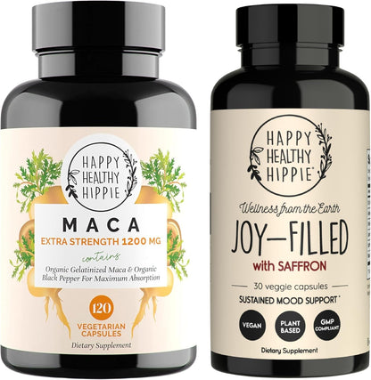 Happy Healthy Hippie Joy-Filled with Saffron Mood Support Supplement & Organic Maca Root Capsules