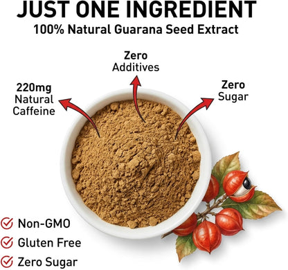 Type Zero Clean Guarana Powder Drink Mix (Unflavored) 250 Servings | 220mg Caffeine Per Serving, Natural Caffeine, Gluten-Free, GMO-Free
