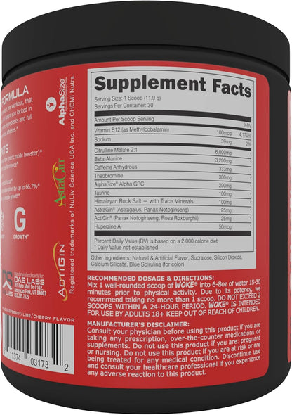 Bucked Up - Woke - HIGH STIM Pre Workout - Best Tasting - Focus Nootropic, Pump, Strength and Growth, 30 Servings (Rocket Pop)