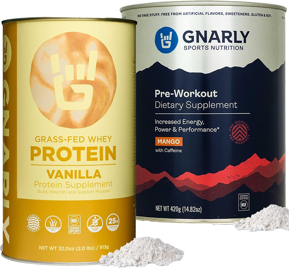 Gnarly Nutrition Gnarly Whey Grass-Fed Protein Supplement, Vanilla (32.0oz) Preworkout Mango (14.82oz)