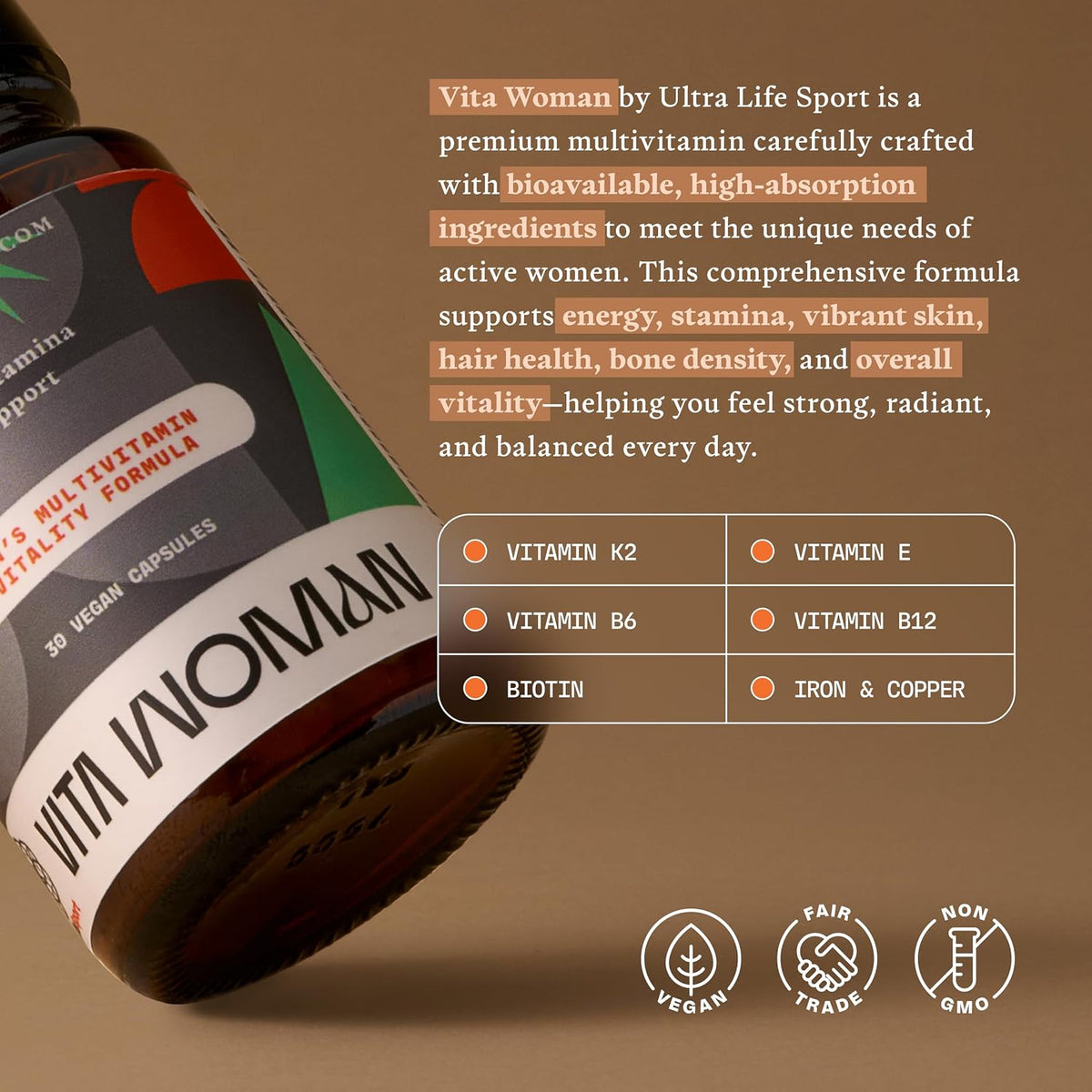 Ultra Life Sport Alpha Nootropic & VITA Woman Multivitamin Bundle