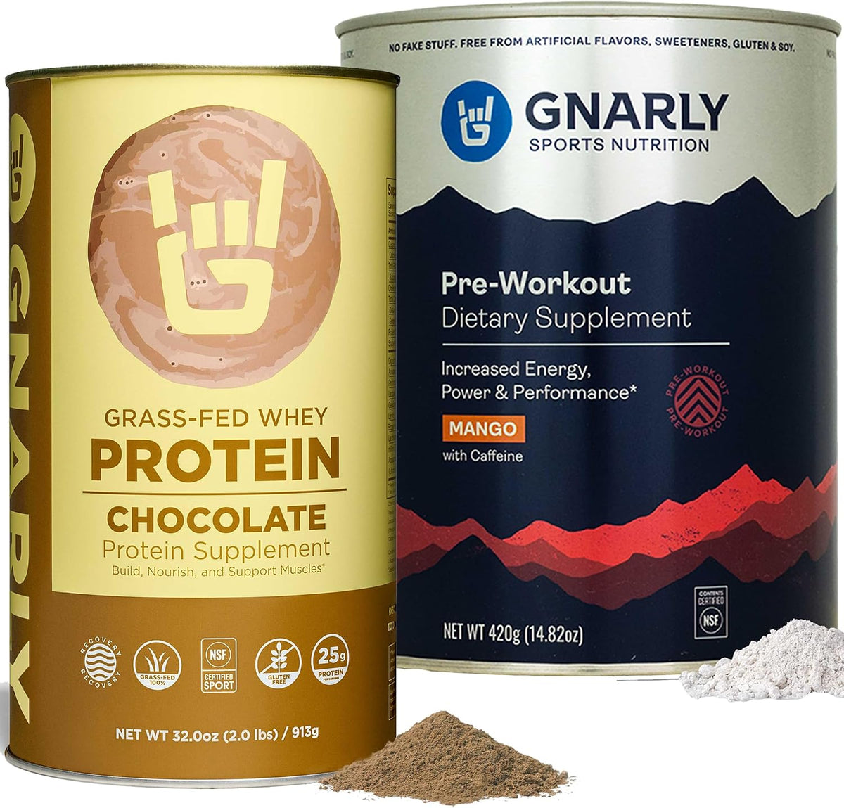 Gnarly Nutrition Gnarly Whey Grass-Fed Protein Supplement, Chocolate (32.0oz) Preworkout Mango (14.82oz)
