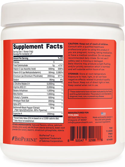 Type Zero Clean Stim Free Pre Workout Powder (Tropical Fruit Punch) 21 Serv | Nitric Oxide Booster with L-Citrulline Malate, Arginine AKG, Beta Alanine, Caffeine & Stimulant Free