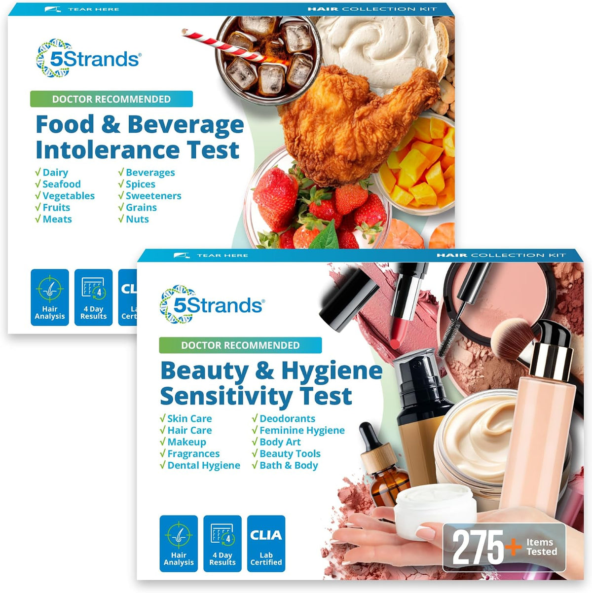 5Strands Food & Beverage Intolerance Test + Beauty Hygiene Sensitivity Test Bundle, At-Home Hair Analysis, Identify Food Intolerances & Personal Care Ingredient Sensitivities, Results in 4 Days