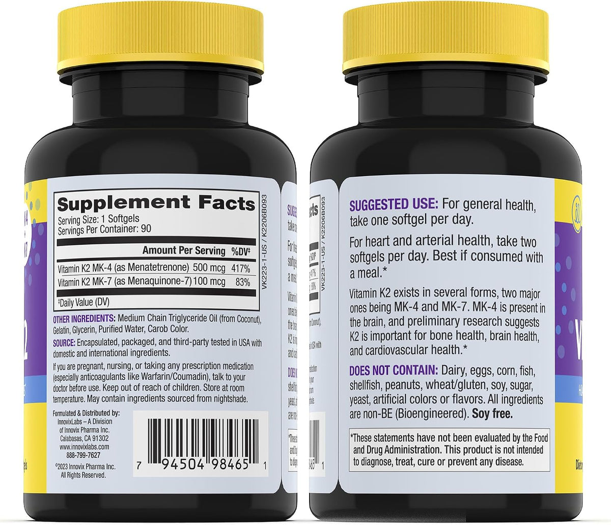 InnovixLabs Vitamin K2 & Triple Omega Bundle Full Spectrum Vitamin K2 (90 Softgels) Triple Strength Omega-3 Fish Oil (200 Softgels). Supports Healthy Bones, Arteries and Joints. *
