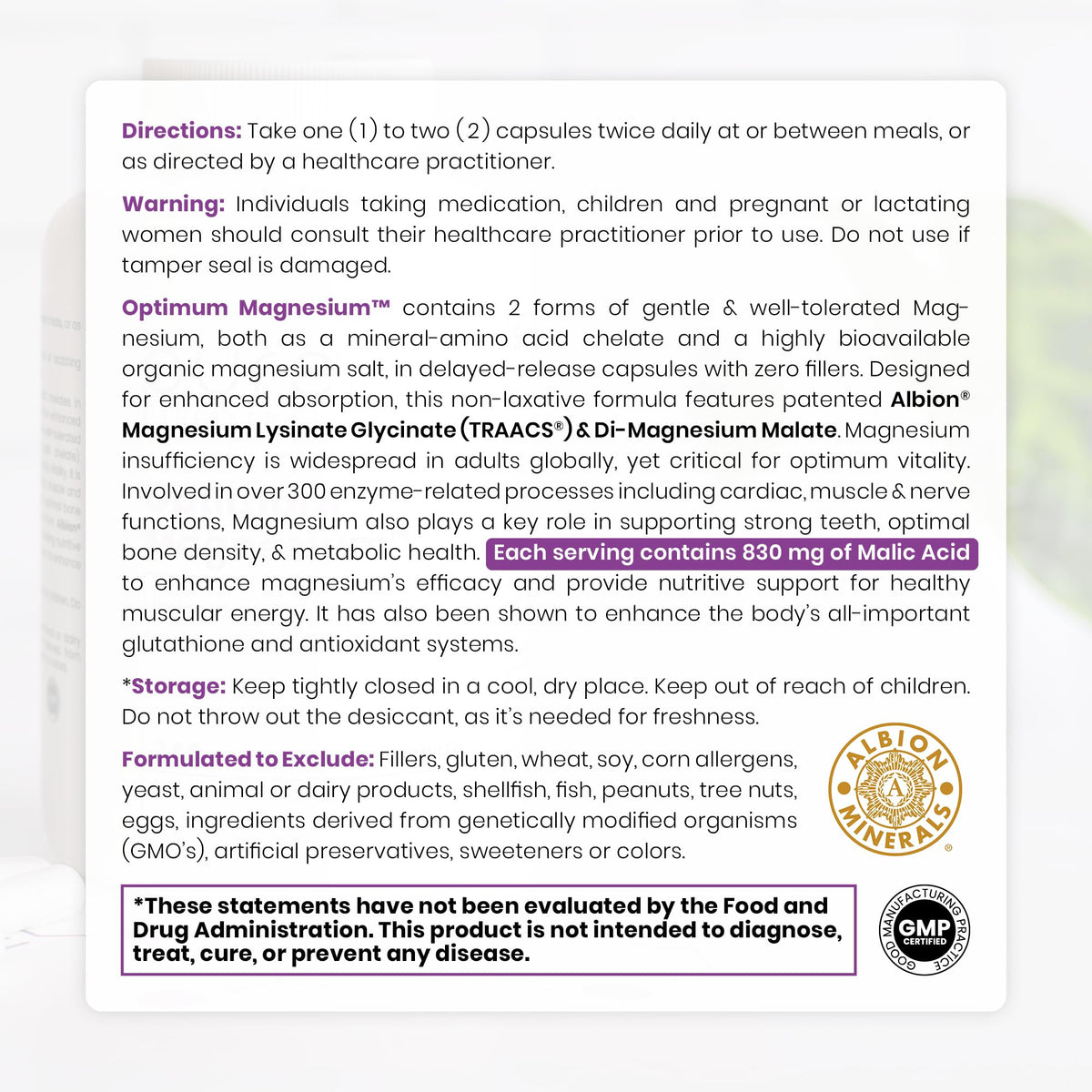 Magnesium Lysinate Glycinate & Magnesium Malate, Made in USA | 4 Month Supply | Chelated for Maximum Absorption, Supports Bone Health & Energy, Non-GMO, 240 Count