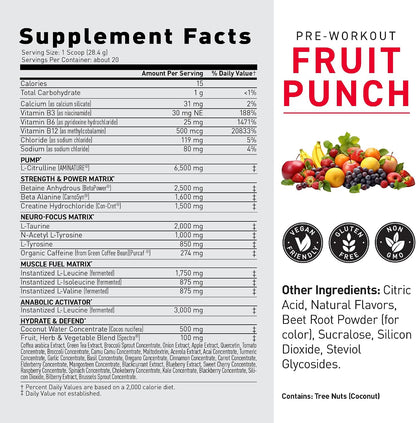 Kaged Original Pre Workout Powder | Fruit Punch | Pre-Workout with Creatine, Beta Alanine, L-Citrulline, BCAAs | 274 mg Caffeine | Pre Supplements for Men & Women | 20 Servings