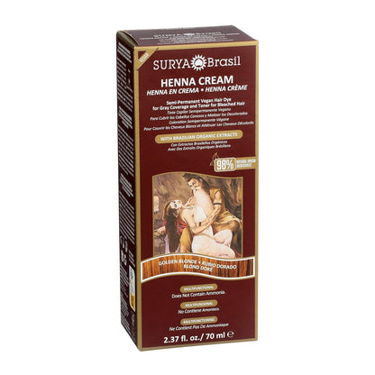 Surya Brasil Henna Cream Golden Blonde - 98% Natural Ingredients, Vegan, Cruelty-Free, Eco-Friendly, Semi-Permanent Hair Color, Deep Hydration & Shine, 2.37 oz