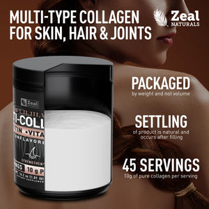 Suplement ​Zeal Naturals Multi Collagen Protein Peptides Powder Types I II III V X - Vitamin C, Biotin & Hyaluronic Acid - Hair, Skin & Nails - Marine, Bovine, VelvetGlow USA