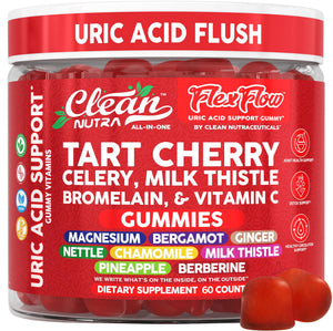 Clean Nutra Tart Cherry Gummies Uric Acid Flush Celery Milk Thistle Bromelain Vitamin C Magnesium Citrus Bergamot Ginger Stinging Nettle Leaf Chamomile Berberine Quercetin Support 60 Gummy Vitamins Clean NutraceuticalsBuy Supplements Australia